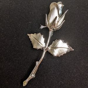 Vintage Brooch/Pin, Single Long Stem Rose. Summer Jewelry